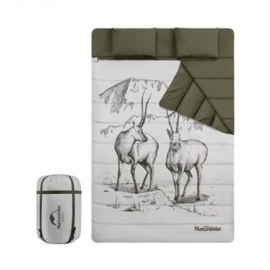 Спальный мешок NATUREHIKE Antelope, 2 спальн.с подушкой, 145х215см, зеленый